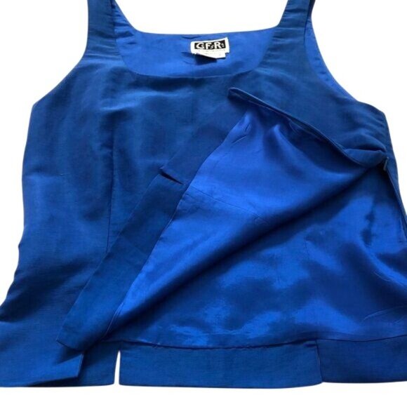 Vintage C.F.R. Women's Vibrant Blue Two-Piece Sleeveless Notch Top & ASkirt Set - Picture 3 of 6